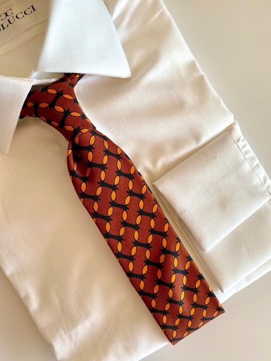 Orange & Brown Monogram Silk Tie