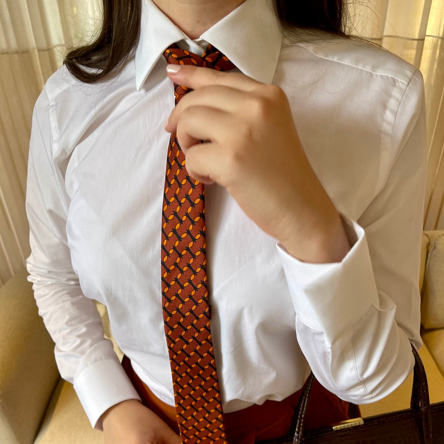Orange & Brown Monogram Silk Tie