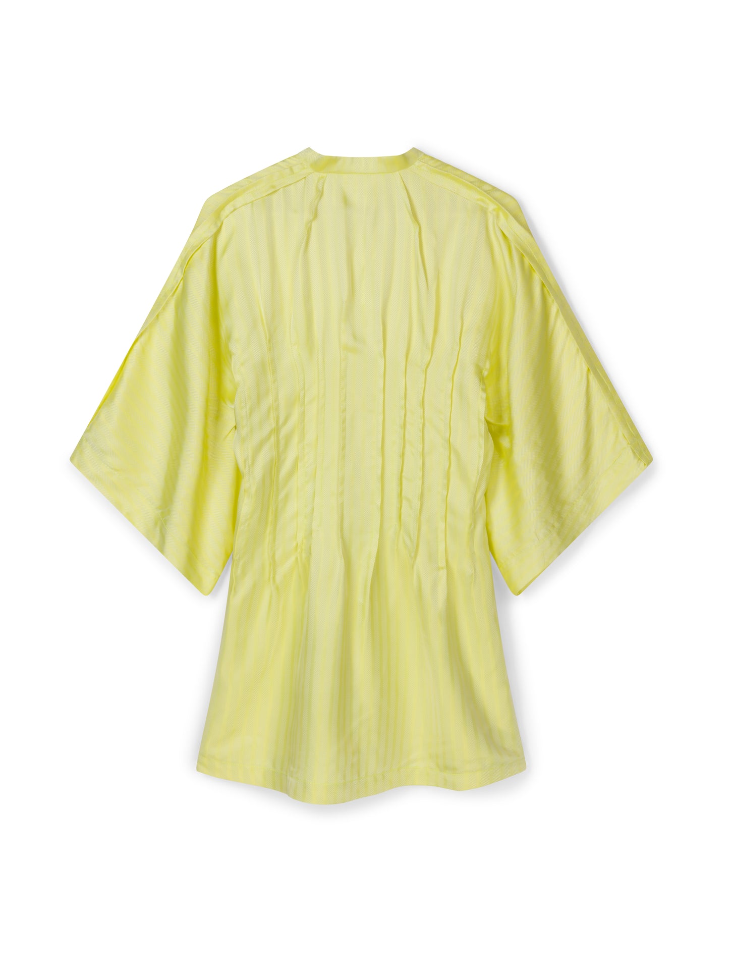 Yellow tunic dress by COLUCCI, crafted from luxurious discontinued deadstock fabrics for a one-of-a-kind, limited edition piece. Made-to-order in our London studio with kimono-inspired sleeves and a pin-tuck waist, this dress offers timeless style and impeccable design, destined to be a cherished wardrobe staple.