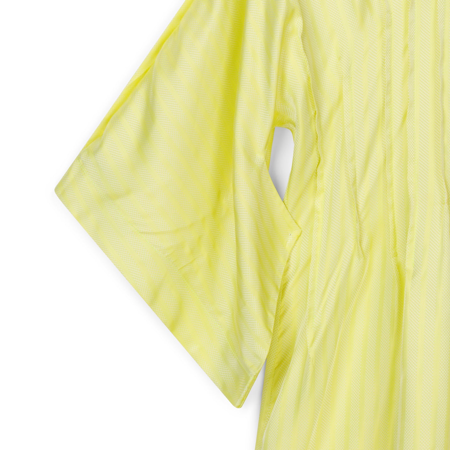 Yellow tunic dress by COLUCCI, crafted from luxurious discontinued deadstock fabrics for a one-of-a-kind, limited edition piece. Made-to-order in our London studio with kimono-inspired sleeves and a pin-tuck waist, this dress offers timeless style and impeccable design, destined to be a cherished wardrobe staple.