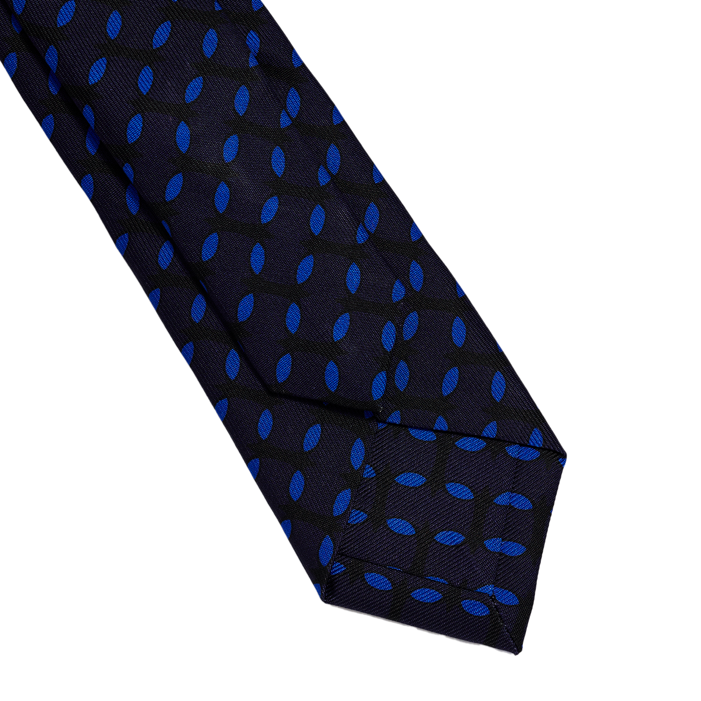 Navy and blue silk slim blade tie by COLUCCI, crafted in Macclesfield from 100% premium silk and hand-finished by expert tie specialists. Produced in limited runs, offering unique sophistication and reflecting a commitment to sustainable fashion and exceptional craftsmanship.