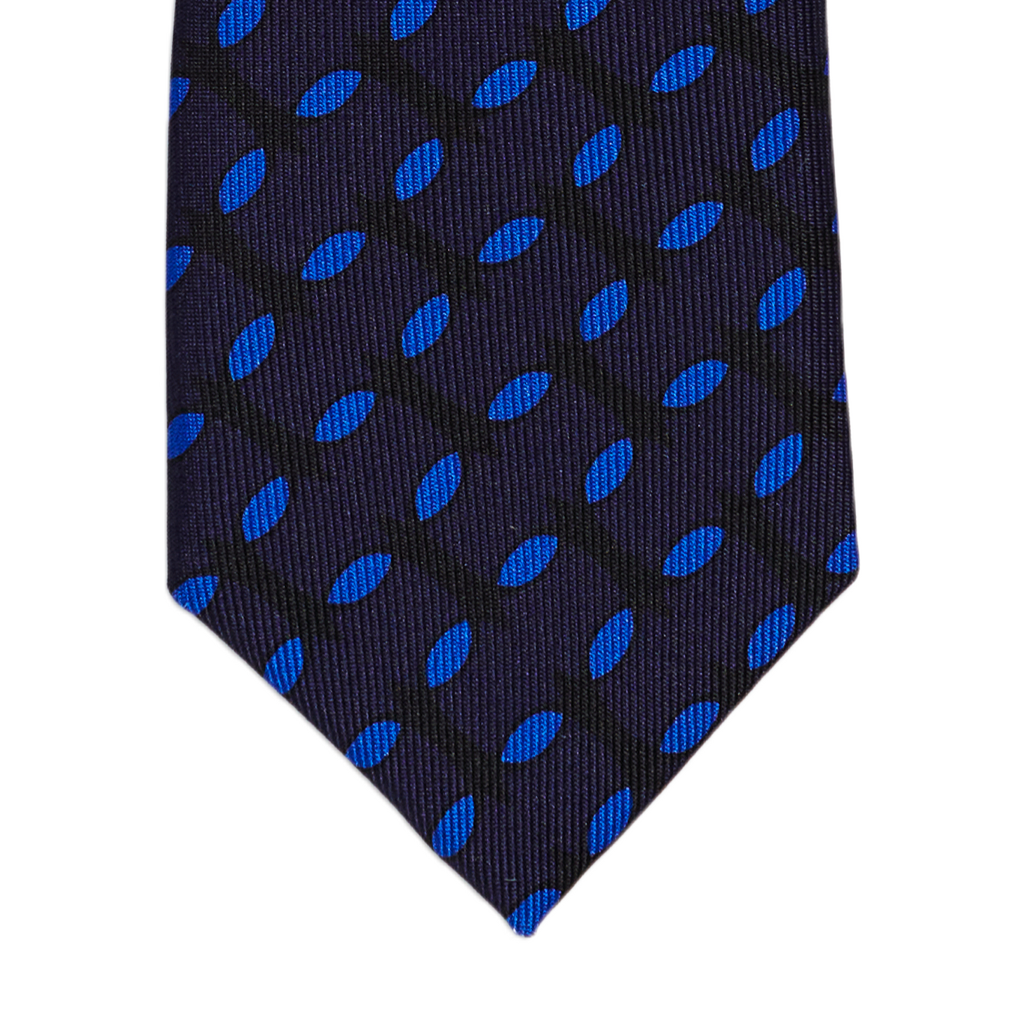 Navy and blue silk slim blade tie by COLUCCI, crafted in Macclesfield from 100% premium silk and hand-finished by expert tie specialists. Produced in limited runs, offering unique sophistication and reflecting a commitment to sustainable fashion and exceptional craftsmanship.