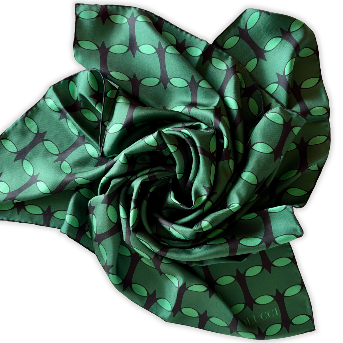 Forest & Sage Green Monogram Silk Scarf