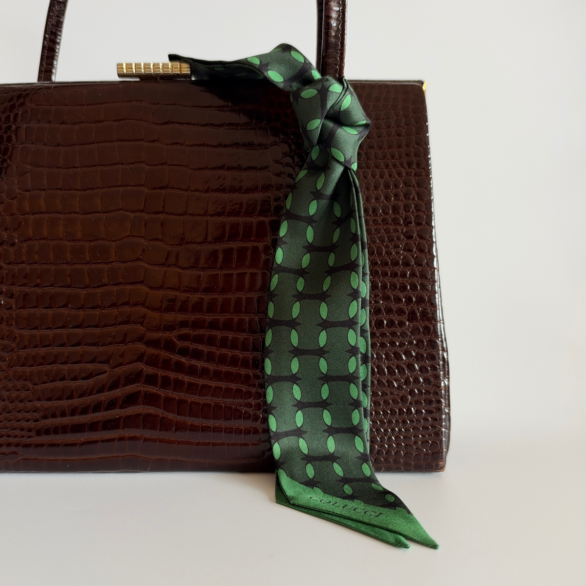 Forest & Sage Green Monogram Silk Twilly