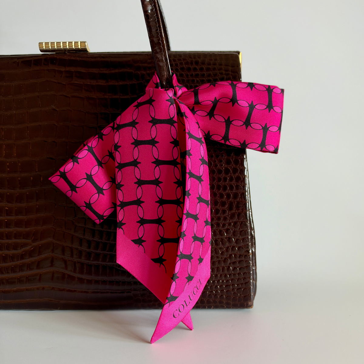 Fuchsia & Pink Monogram Silk Twilly